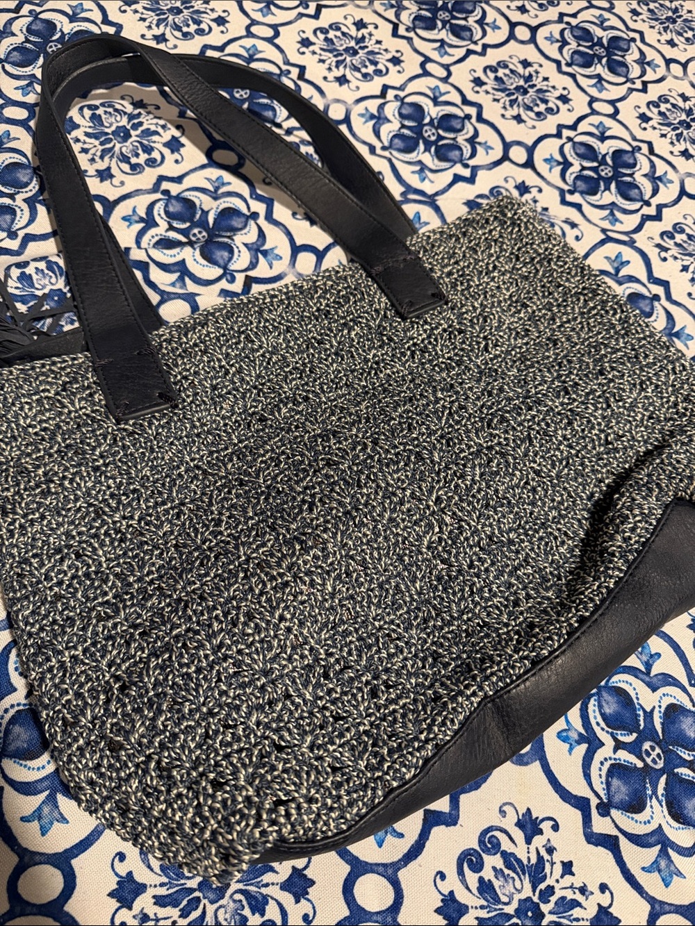The Sak Navy blue and Gray Knit Tote Bag